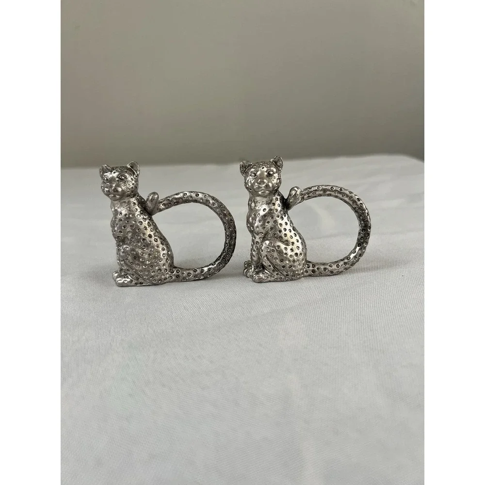 Arthur Court 2000 Safari Leopard Napkin Rings Set of 2 Aluminum Jungle Decor